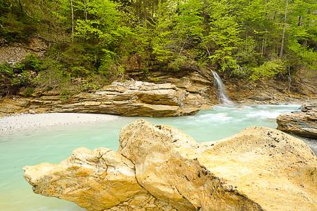 The crystal clear waters of thaw down to the valley