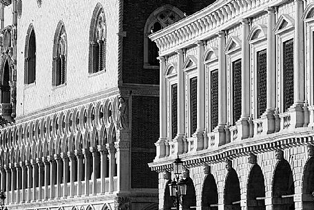 An intimate black and white view of traditional architecture of Venice, Italy, Europe