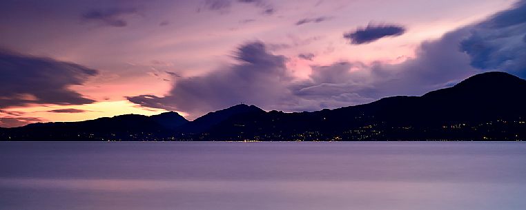 Garda lake from Torri del Benaco at twilight, Verona, Veneto, Italy, Europe Garda lake from Torri del Benaco at twilight, Verona, Veneto, Italy, Europe