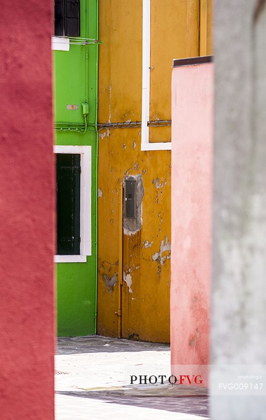 urban colorfull architecture or Burano near Venice, new and old house create a magic atmosphere