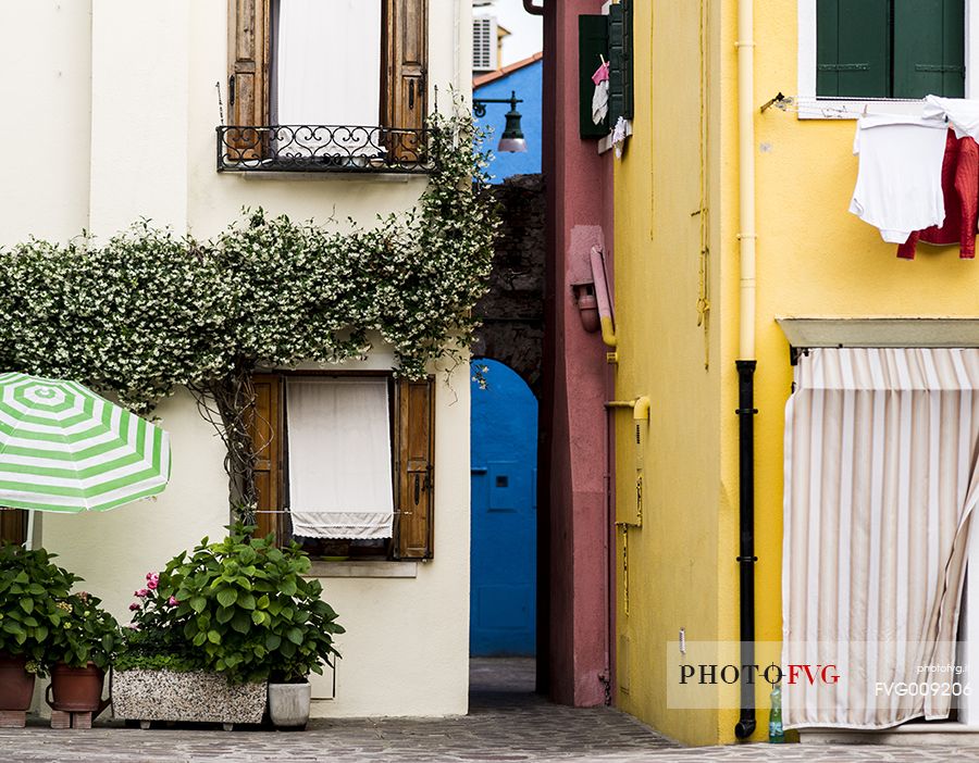 urban colorfull architecture or Burano near Venice, new and old house create a magic atmosphere