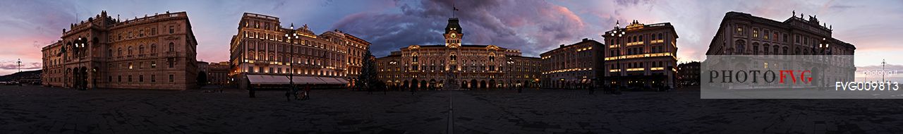 Panorama of Piazza Unit di Trieste during winter on cloudy sunset