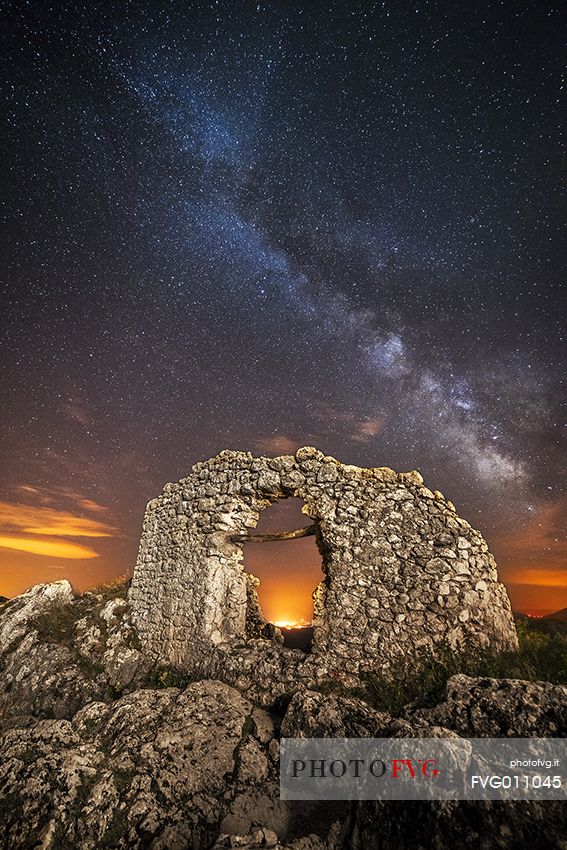 Milky way over Rocca Calascio, Gran Sasso and Monti della Laga national park