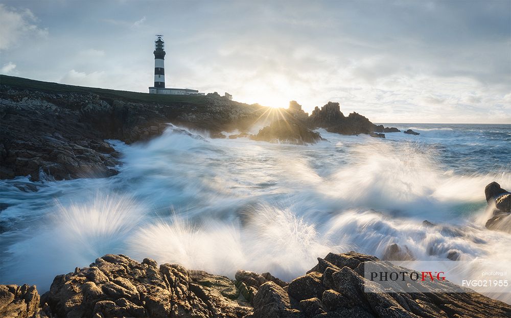 Lighthouse and seascape at Ouessan Island, Ile D'Ouessant, Britanny, France