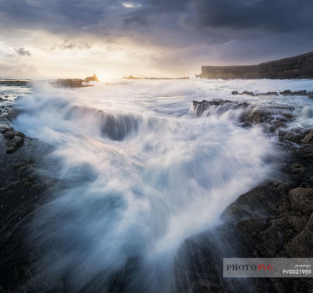 Rugged coastline at dawn, seascape at Fuerteventura, Canary Islands, Spain