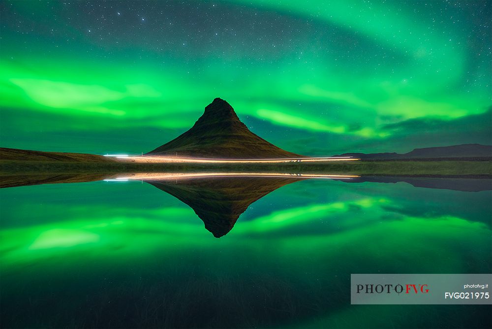 Norhern lights at Kirkjufell, Iceland, Europe