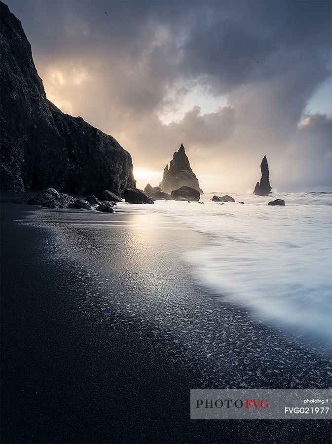 winter sunrise at Vik beach, Iceland