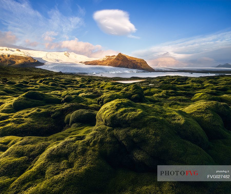 Unusual view of Jokulsarlon lagoon at surnrise, Iceland