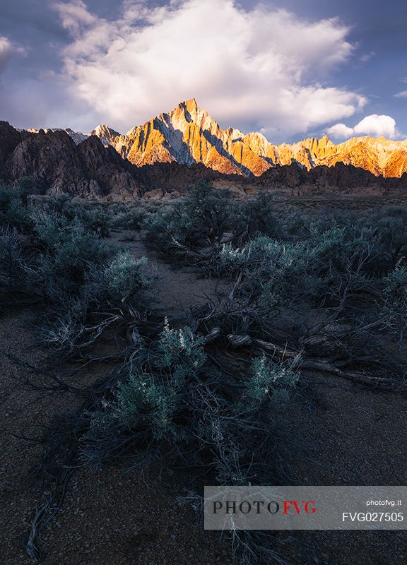 Whitney mount at sunrise, Alabama hills, Sierra Nevada, California, USA