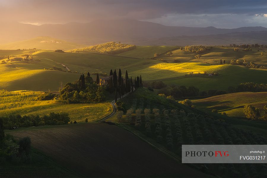 Podere Belvedere sunrise, Orcia valley, Tuscany, Italy