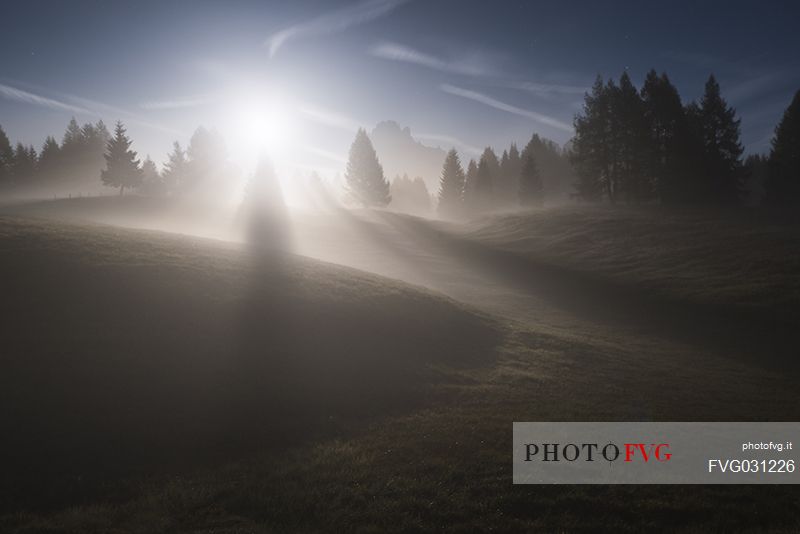 Sunrise in the plateau of Alpe di Siusi, dolomites, South Tyrol, Italy