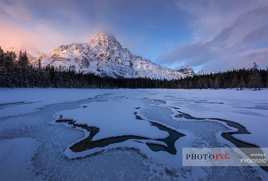 Sunrise in the Chephren mountain, Canadian Rockies landscape, Banff national park, Alberta, Canada