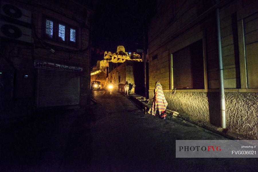 Old woman in the night, Jaisalmer, Rajasthan, India