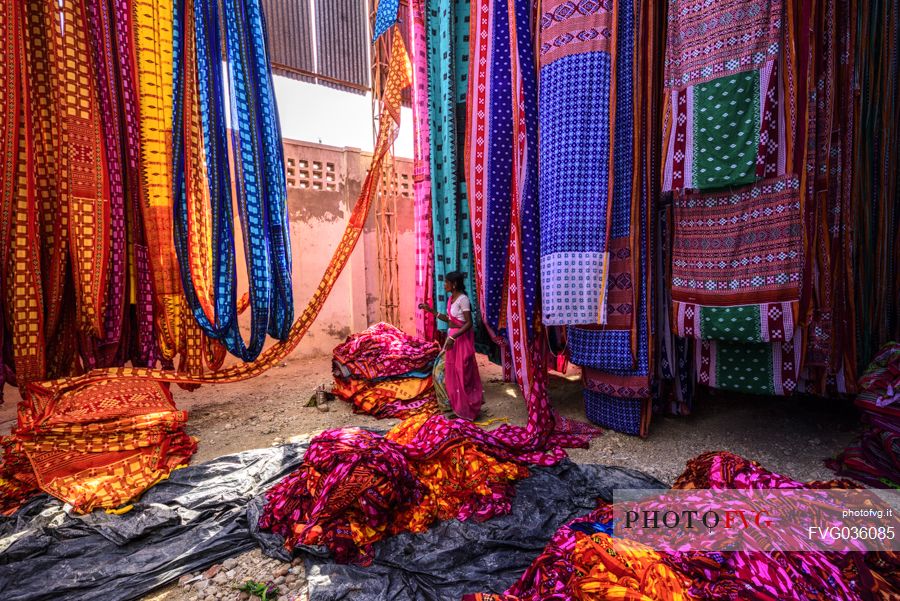Woman in a textile industry in Pali, Udaipur, Rajasthan, India, Asia
