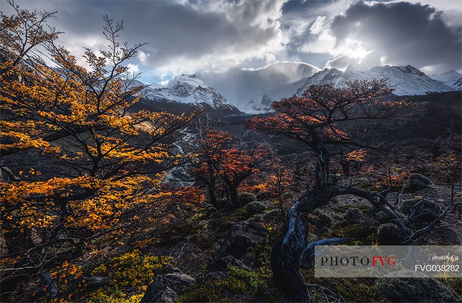 Autumnal landscape of Fitz Roy Mountain Range, Los Glaciares National Park, Patagonia, Argentina