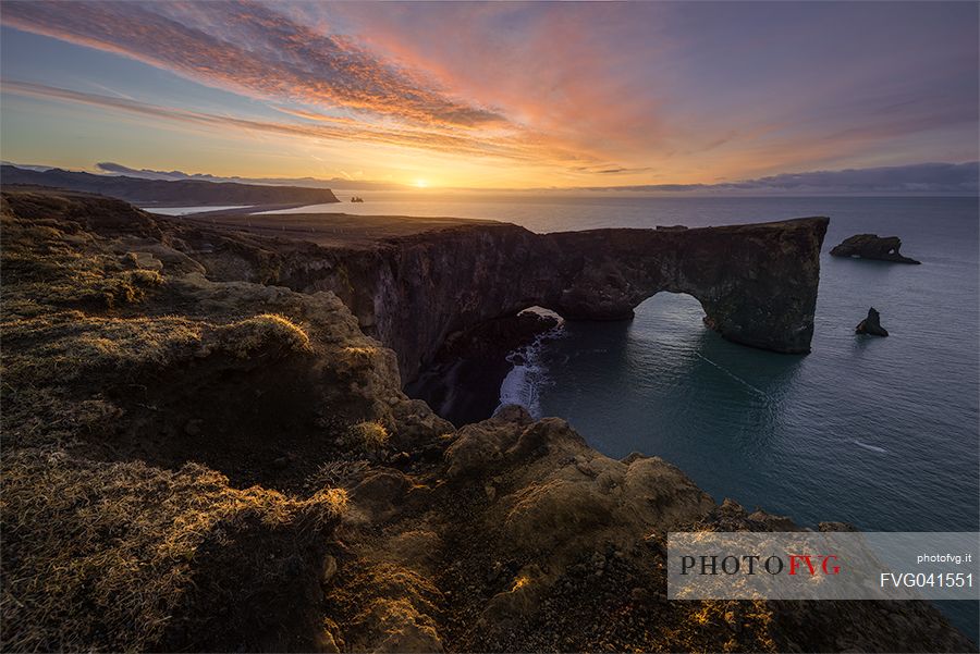 Natural arch on Cape Dyrholaey near Vik i Myrdal, Myrdalur, Iceland, Europe