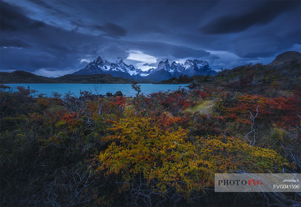 Beautiful autumnal landscape of Torres del Paine national park, Chile, South America