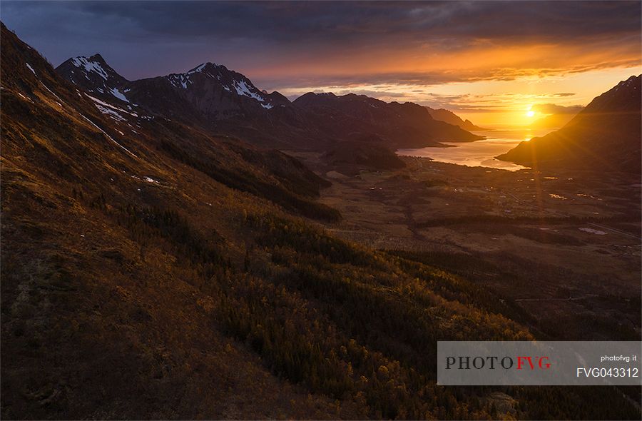 Wild peaks at sunset, Senja island, Troms, Scandinavia, Norway, Europe