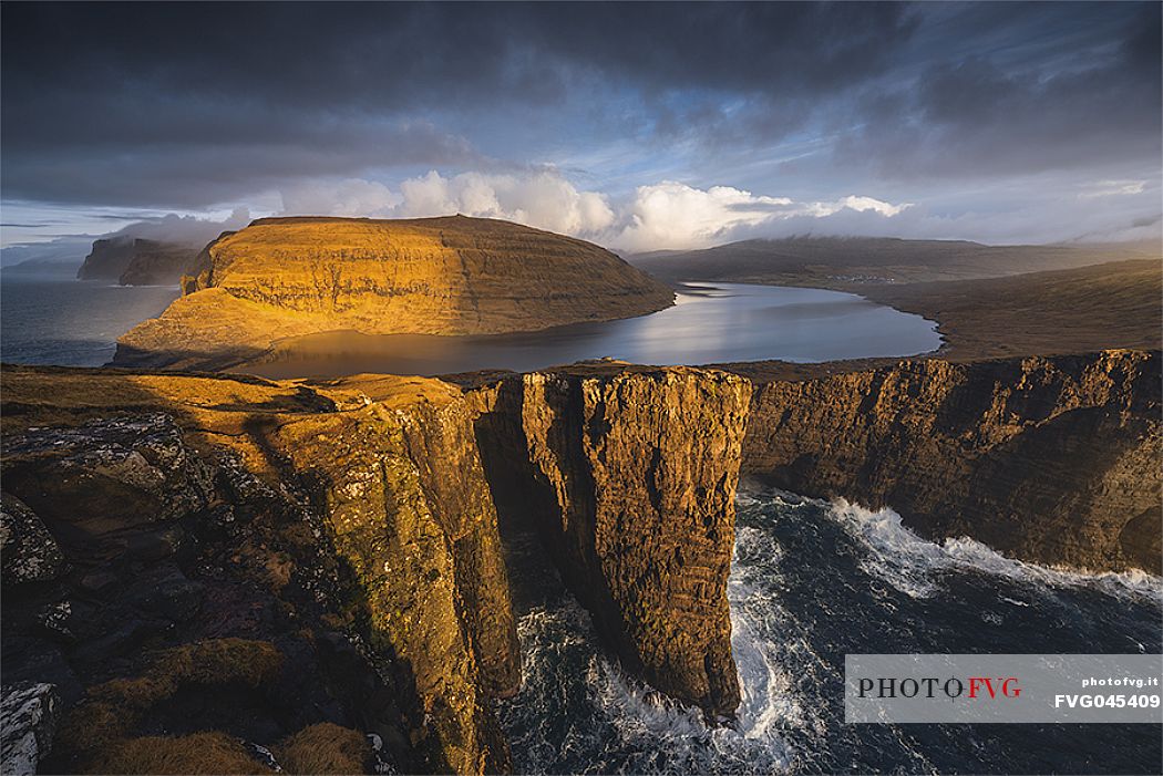 Sorvagsvatn lake in the Vagar island, Faroe Islands, Denmark, Europe