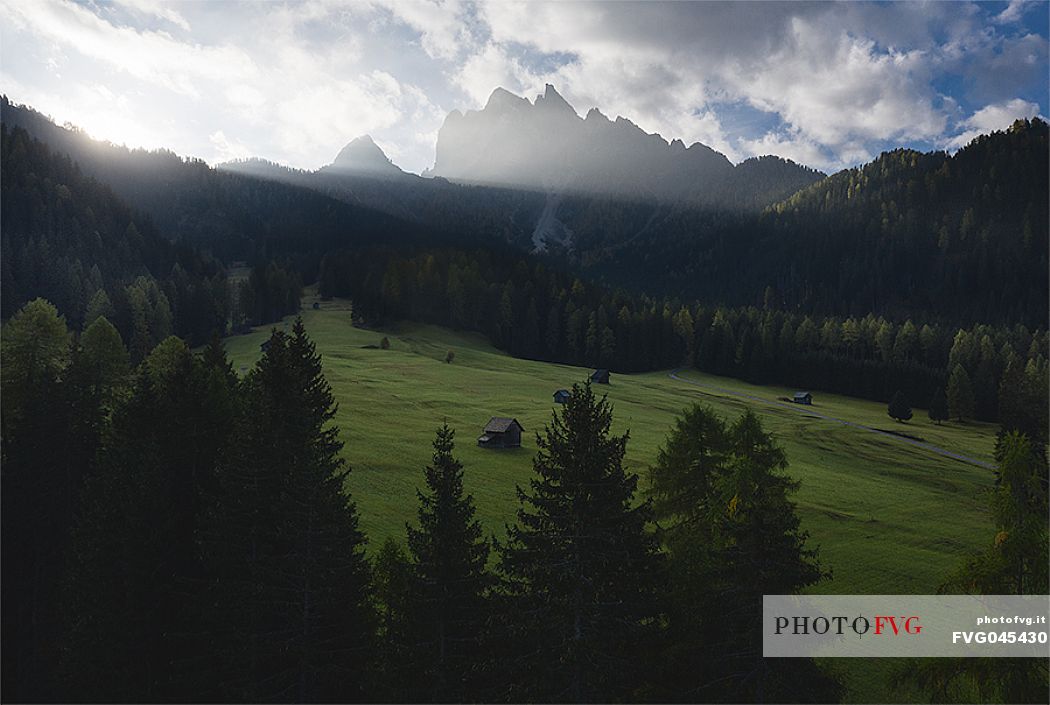 Braies valley and Picco di Vallandro mount ad dawn, dolomites, Pusteria valley, South Tyrol, Italy, Europe