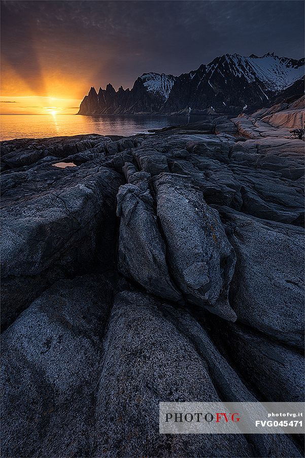 Beautiful sunset near Srvgsvatn, Vagar island, Faeroe islands, Denmark, Europe