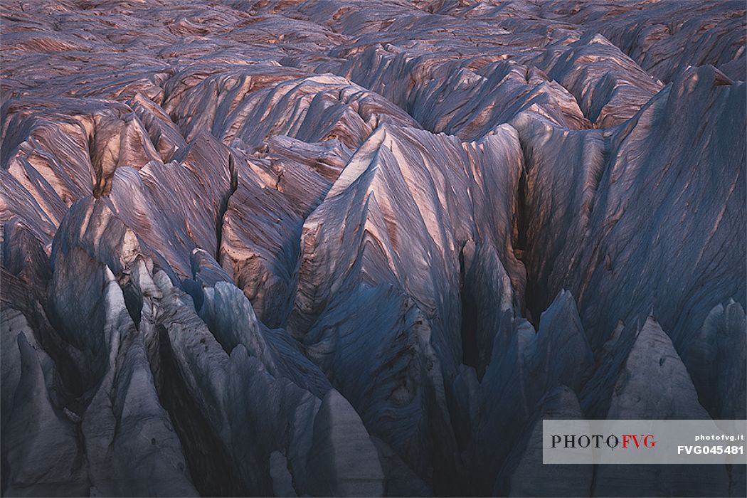 Aerial view of the crevasses in the Vatnajkull National Park, Iceland, Europe