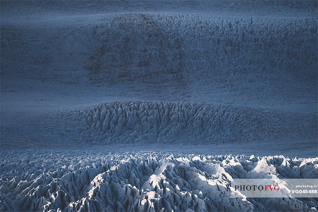 Aerial view of the crevasses in the Vatnajkull National Park, Iceland, Europe