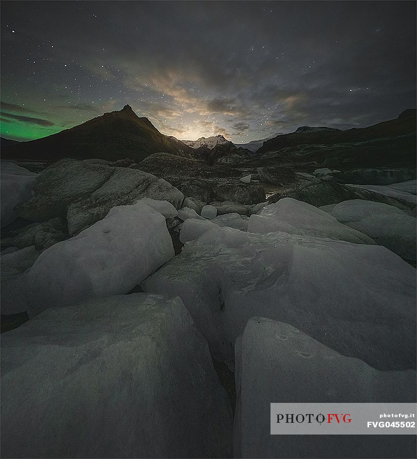 Nightfall at Jokulsarlon lagoon, Iceland, Europe