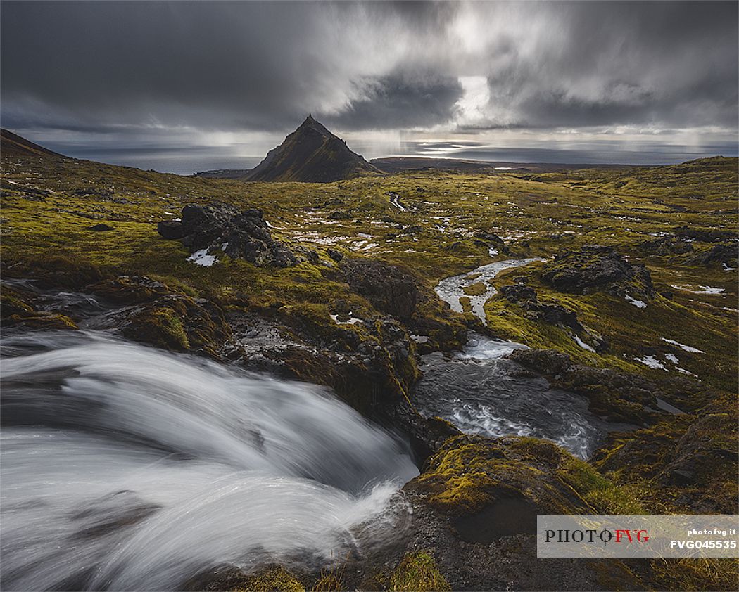 Stormy sunset at the Arnarstapi, Snfellsnes, Iceland, Europe