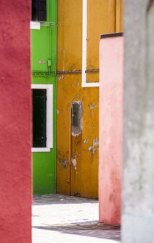 urban colorfull architecture or Burano near Venice, new and old house create a magic atmosphere