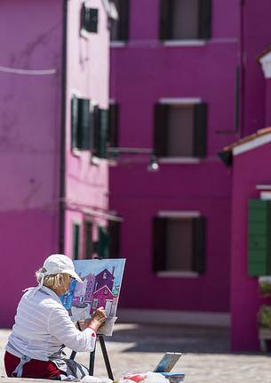 urban colorfull architecture or Burano near Venice, new and old house create a magic atmosphere