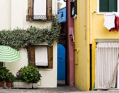 urban colorfull architecture or Burano near Venice, new and old house create a magic atmosphere