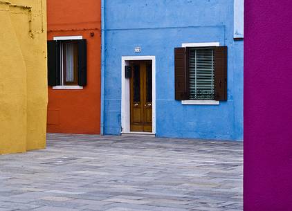 urban colorfull architecture or Burano near Venice, new and old house create a magic atmosphere