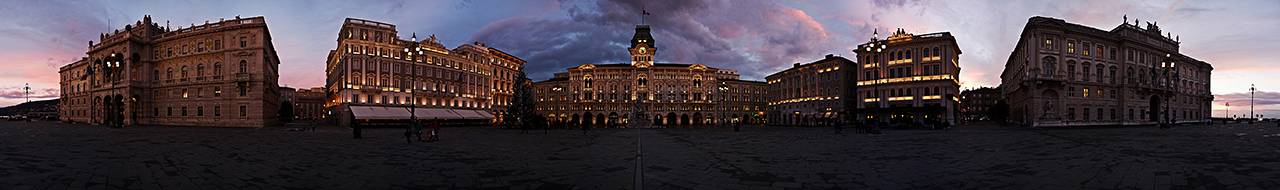 Panorama of Piazza Unit di Trieste during winter on cloudy sunset