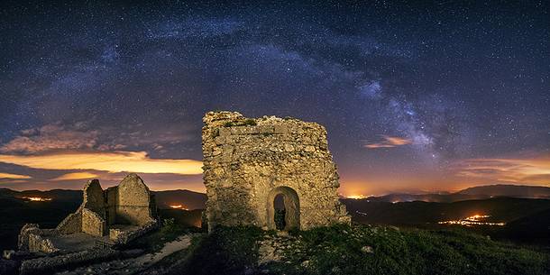 Mily way over Rocca Calascio, Gran Sasso and Monti della Laga national park