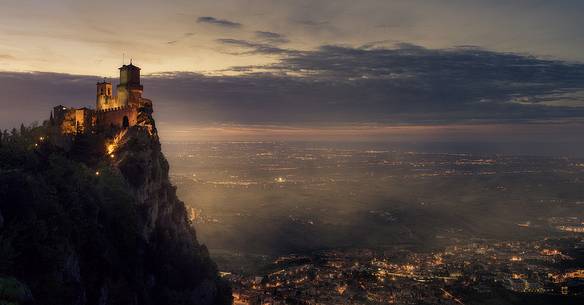 San Marino castle at night