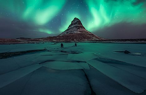 Northern lights at Kirkjufell, Snfellsnes, Iceland, Europe