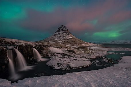 Aurora at Kirkjufell, Snaefellsnes, Iceland, Europe