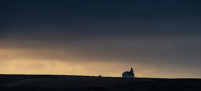 Icelandic church at sunset, Hofn, Iceland