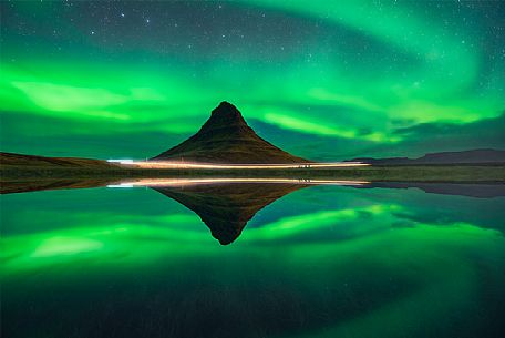 Norhern lights at Kirkjufell, Iceland, Europe