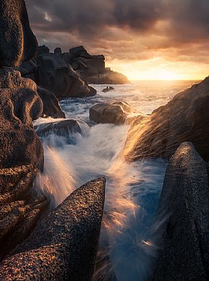 Seascape of Capo Testa at sunset, Sardinia, Italy