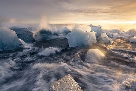 Iceberg on the lava beach of Jokulsarlon at Vatnajkull Glacier, Iceland