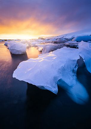 Iceberg on the lava beach of Jokulsarlon Lake at Vatnajkull Glacier, Iceland