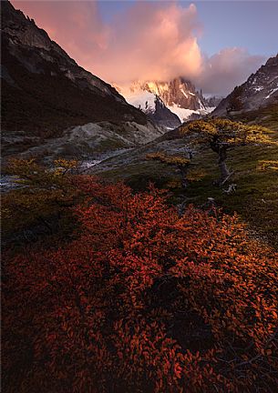 Sunrise at Cerro Torre peak, Los Glaciares National Park, Patagonia, Argentina, South America
