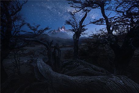 Milky way over Fitz Roy mount, Los Glaciares National Park, Patagonia, Argentina, South America