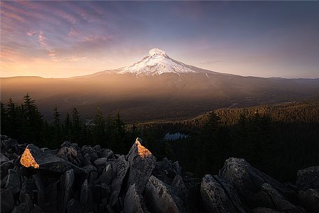Mount Hood at sunset, near Government Camp, Mount Hood National Forest, Oregon, USA Mount Hood at sunset, near Government Camp, Mount Hood National Forest, Oregon, USA