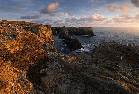 Monet sea stack at sunset, Belle-le, Brittany, France, Europe