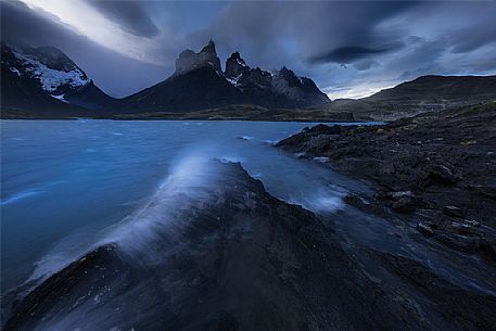 Beautiful landscape in a windy day at Torres del Paine national park, Chile, South America