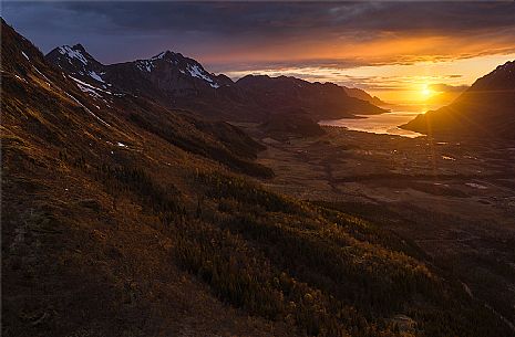 Wild peaks at sunset, Senja island, Troms, Scandinavia, Norway, Europe