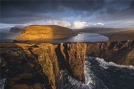 Sorvagsvatn lake in the Vagar island, Faroe Islands, Denmark, Europe